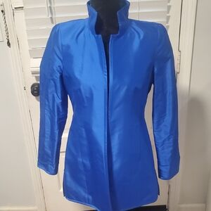 Nina Mclemore Vibrant Blue Long Open Front Jacket